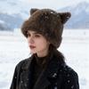 Winter Hat Solid Color Bear Ear Decor Windproof Warm Knitted Hat Lightweight Breathable Thermal Hat Cold Weather Headwear