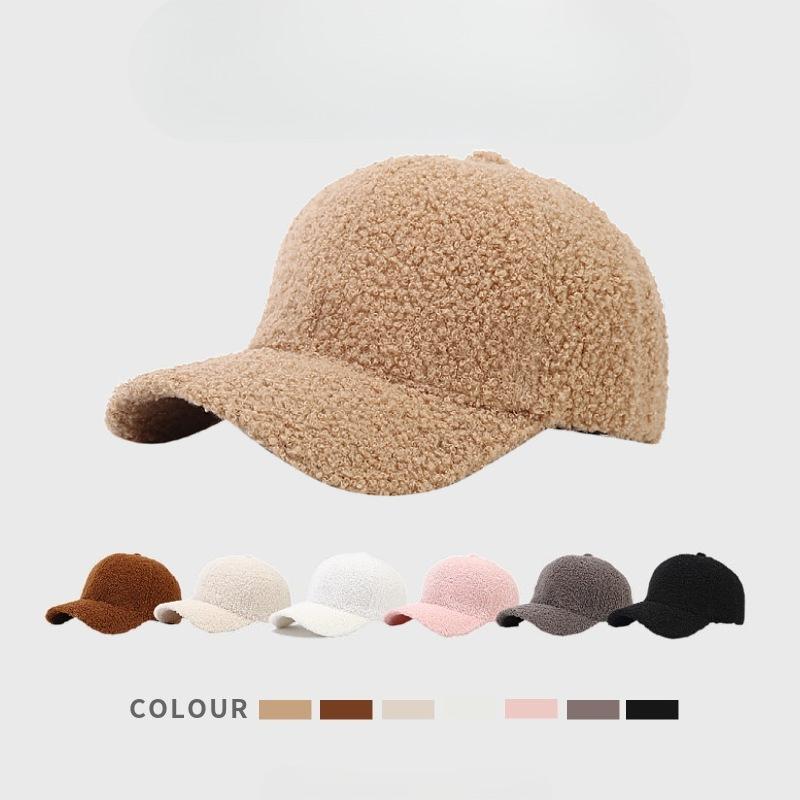 Autumn and Winter Solid Color Lamb Wool Baseball Cap Korean Style Simple Face Showing Small Warm Peaked Cap Outdoor Sports Sun Hat