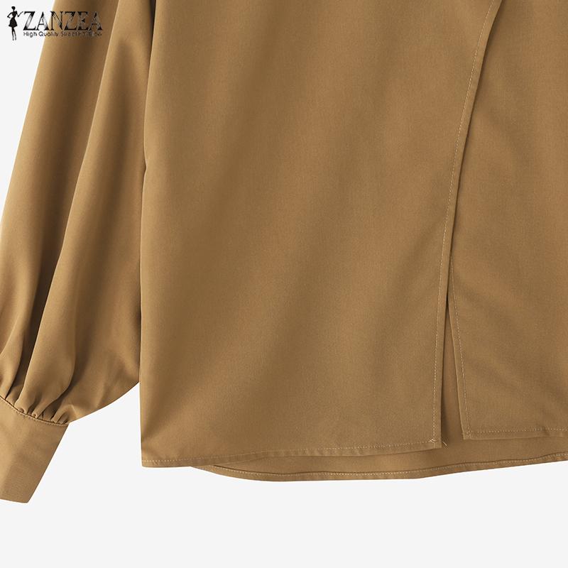 ZANZEA Women Casual Round Neck Loose Long Sleeve Solid Blouse