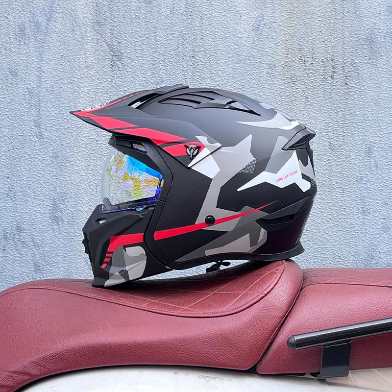 Street Fighter Motorcycle Helmet Men's and Women's Full Helmet Four Seasons Locomotive Retro Detachable Combination Helmet