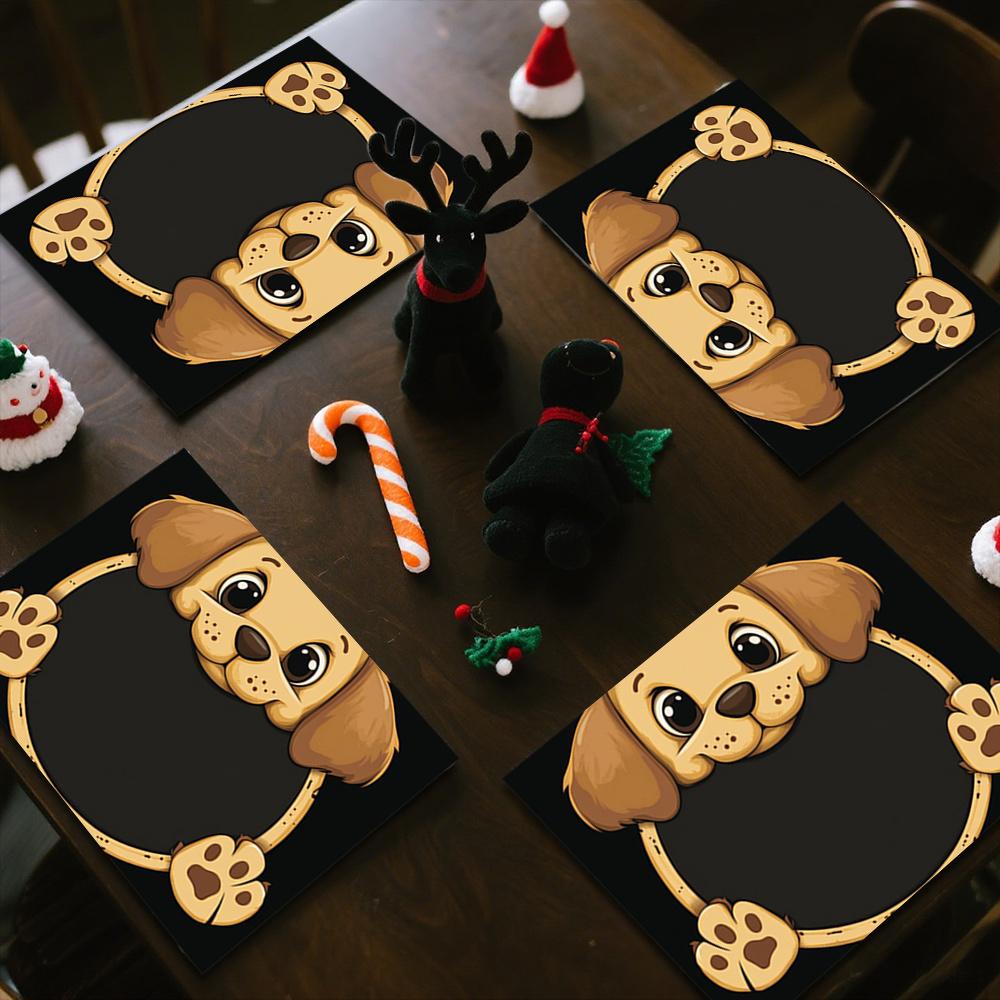 Cute Brown Puppy Dog Face Placemats Linen Fabric Kids Dining Table Mats Animal Print Home Decor Kitchen Table Accessories Gift