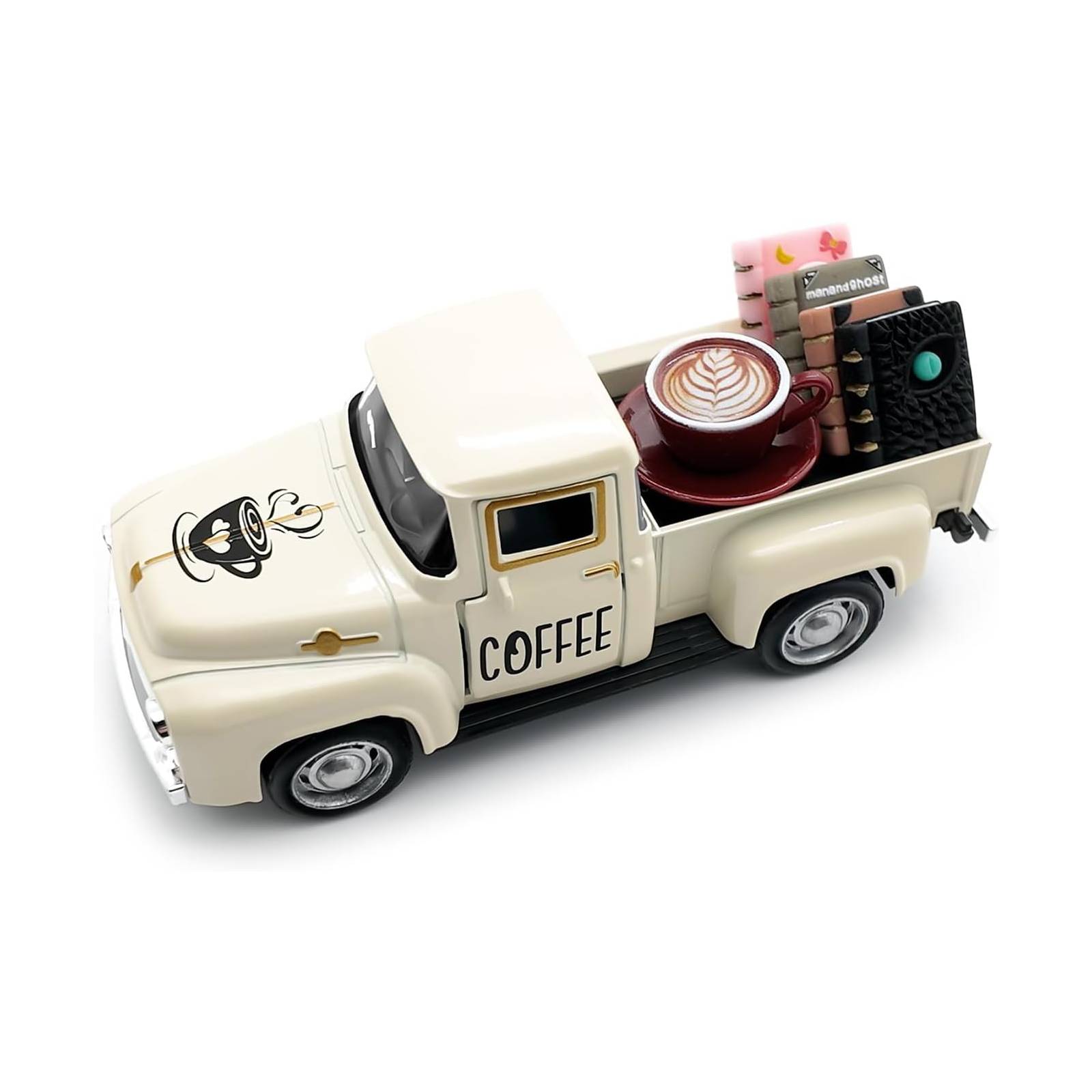 

Alloy Vintage Coffee Truck Mini Casting Farmhouse Decor with Bean Bag Non Electric Desktop Accessory for Coffee Bar Display