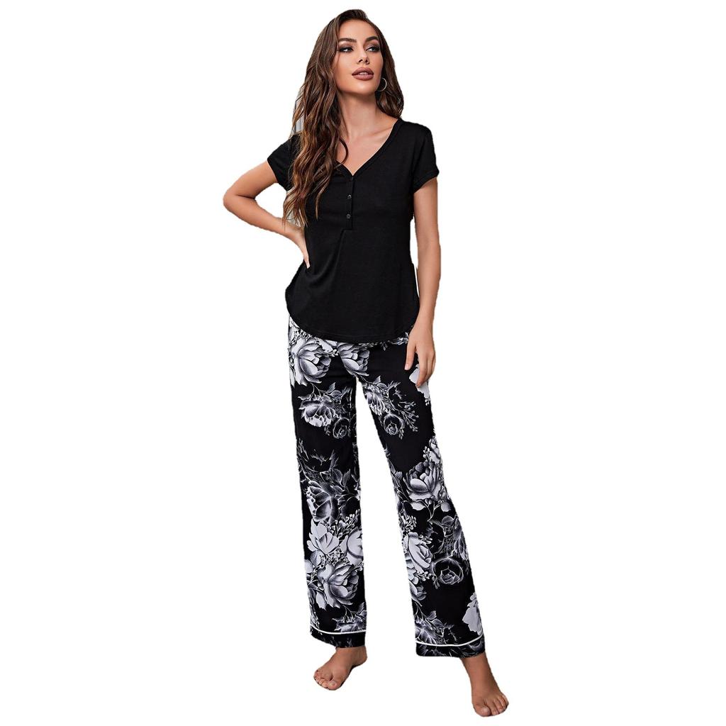 Women's Homewear Suit Spring and Autumn Thin Section of Casual Short-sleeved Long Trousers Pajamas Suit