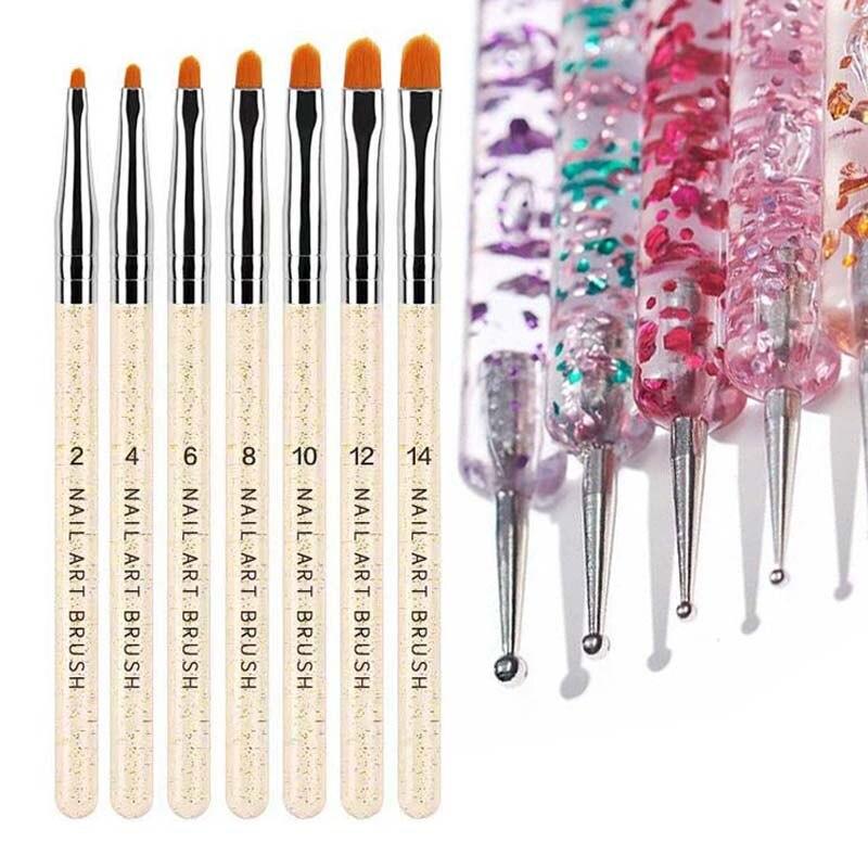 

Кисть для дизайна ногтей, наконечник для рисования, резьбы, точек, 12 шт., лайнер FlatFan, акриловый гель, УФ-лак, инструмент для маникюра жёлтый