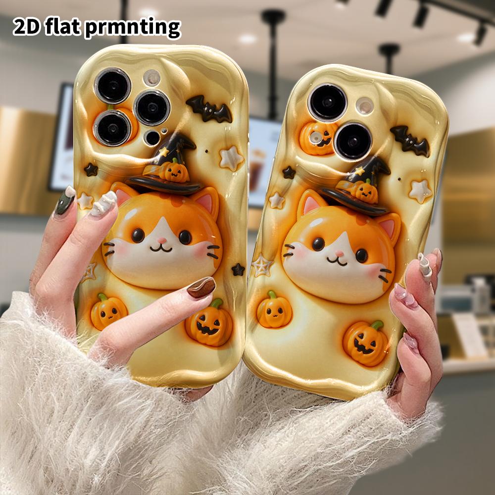 Phone Case: 2D Flat Design, Suitable for iPhone 18 17 16 15 14 13 Pro Protective Case, Pumpkin Cat, Perfect Christmas and Halloween Holiday Gift
