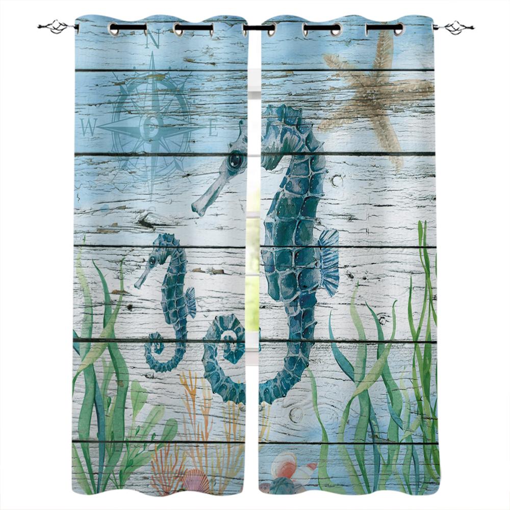 Zwierzę Morskie Konik Morski Algi Zasłony Okienne Zasłony Panelowe do Sypialni Kuchni Salonu Dekoracja Domu na Boże Narodzenie