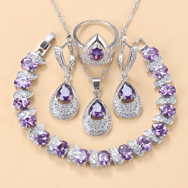 

Серьги-подвески с синим сапфиром, ожерелье и кольцо, женский комплект No.10