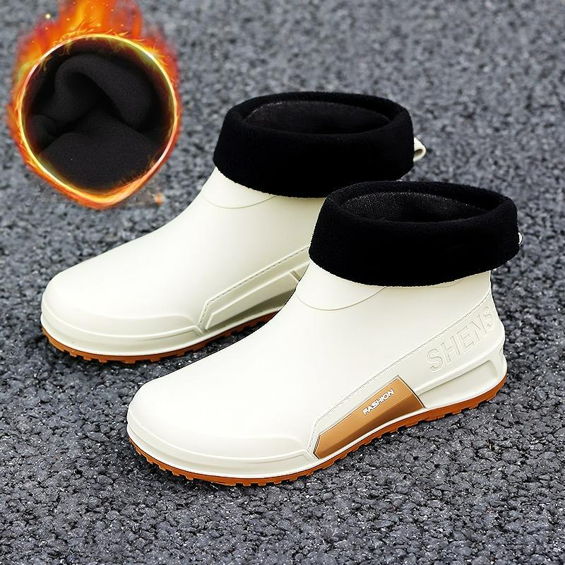 Fashion Men Rain Boots Outdoor Ankle Boots Waterproof Non-Slip Male Rubber Boots Kitchen Car Wash Shoes Plush Couples Rain Shoes