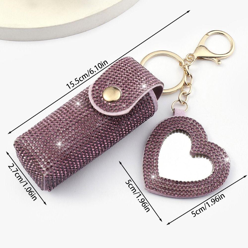 Portable Lipstick Organizer Keychain Bling Rhinestone Lipstick Holder  Girls