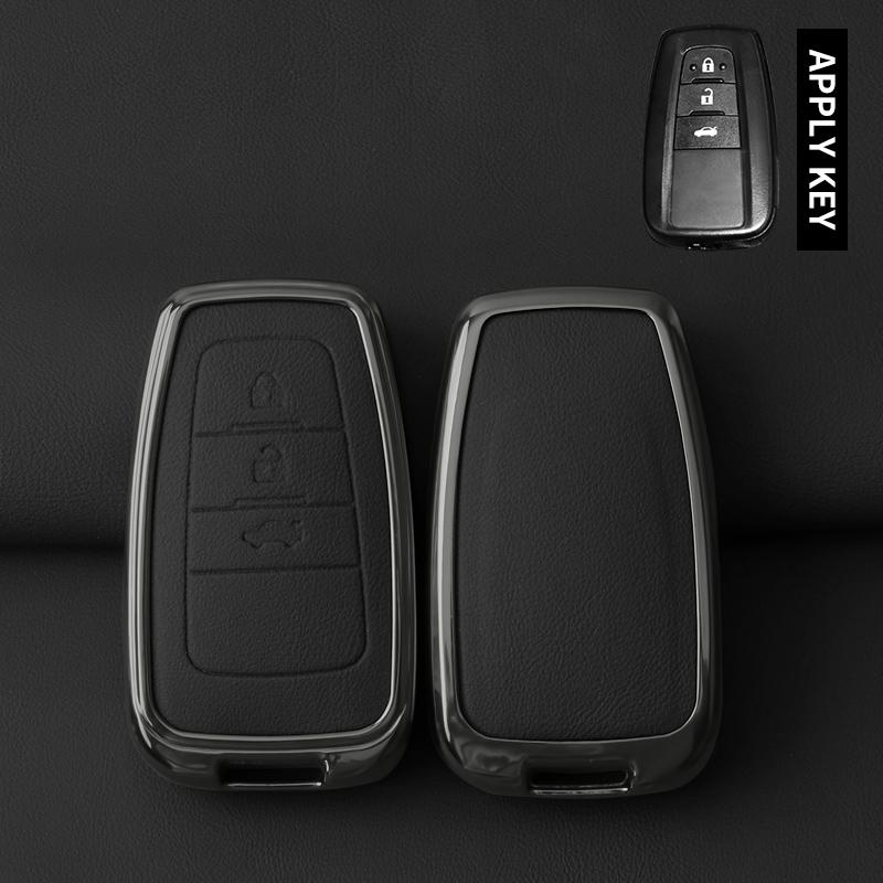 

Metal Leather Car Key Case Cover For Toyota Prius Camry Corolla CHR C-HR RAV4 Land Cruiser Prado Protected Shell Keychain Fob чорний