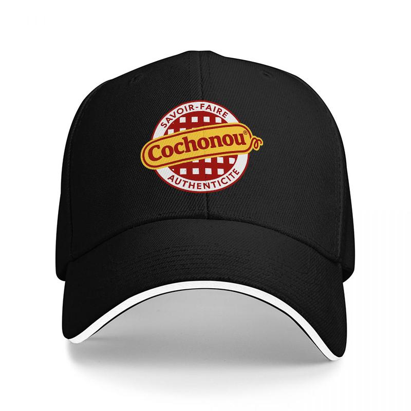 

Cochonou Authenticite Logo Baseball Cap Black with Red White Checkered Design Classic Fit Adjustable Hat for Adults Adjustable