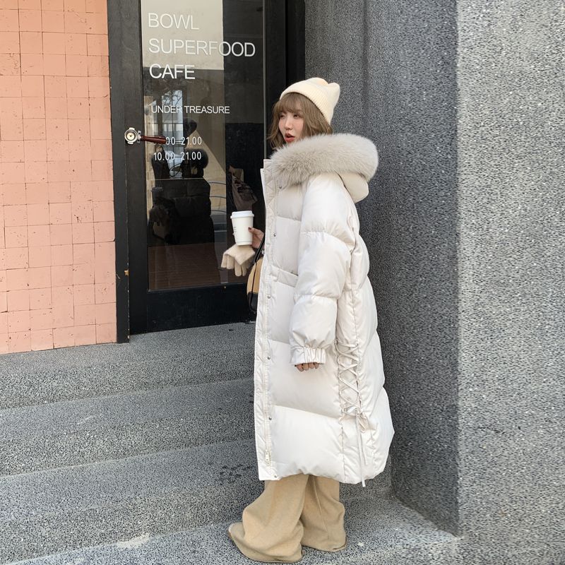 Winter New Thickened Down Jacket Women's Medium and Long Knee Korean Version Loose Fur Collar Jacket