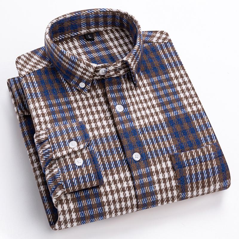 New In Shirt Hight Qulity 100%cotton Sanding Long-sleeve Shirts for Men Slim Fit Casual Shirt Soft Plaid Designer Office Clothes