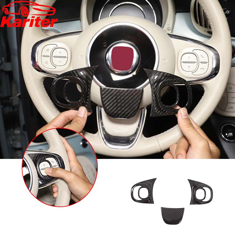 For Fiat 500 2016-2025 2026 Real Carbon Fiber Car Steering Wheel Button Frame Panel Cover Trim Sticker Car Accessories