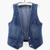 Women's Short   Denim Vest  Spring   Slim Sleeveless Jacket Vest Single-breasted Solid Color Top