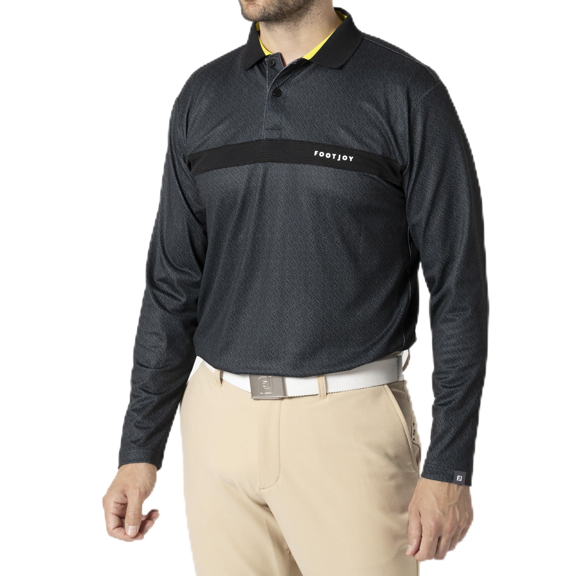 

FootJoy FJ Outline Print Long Sleeve Mesh Polo Shirt, Black, Men s, XXL, FJ-F24-S04, 32187-XXL