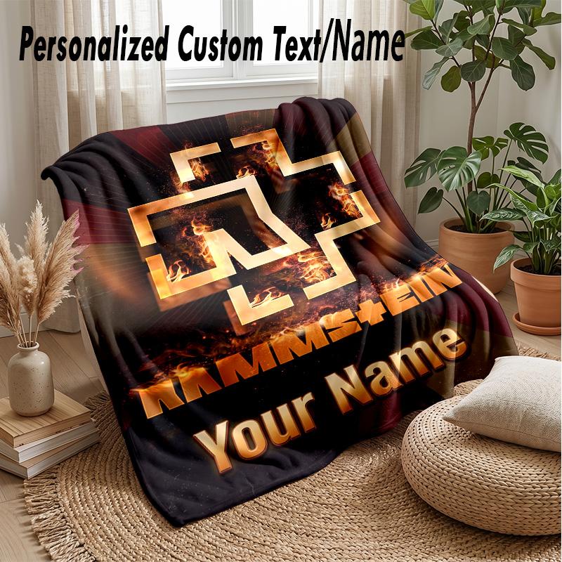 Rammstein Custom Flannel Throw Blanket Print Your Name Text Soft Warm Blanket Holiday Present
