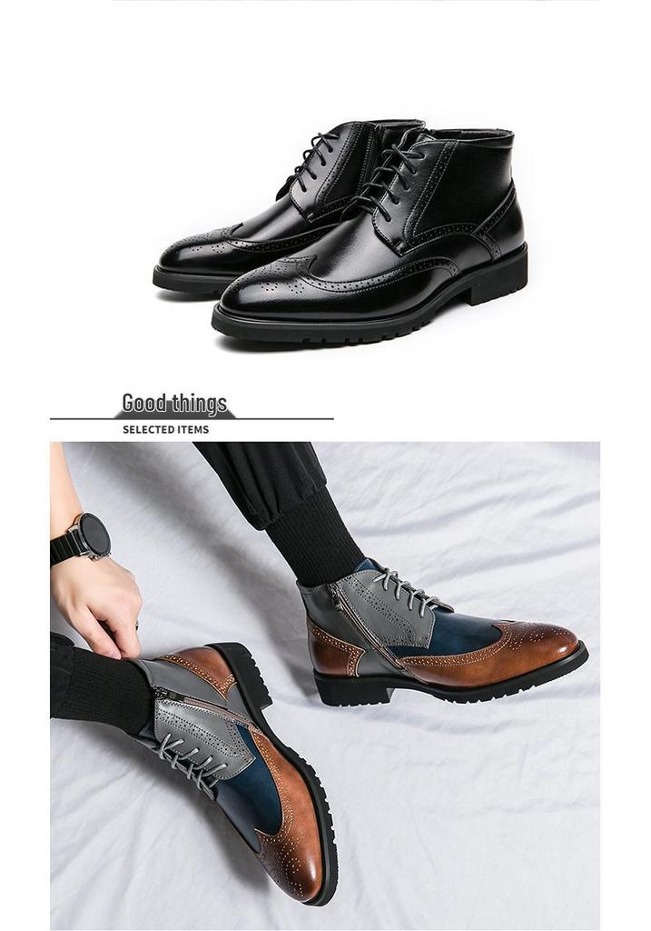Men's High-Top Leather Brogue Shoes – British Color Block, Sizes 38-48, Casual & Business Wear