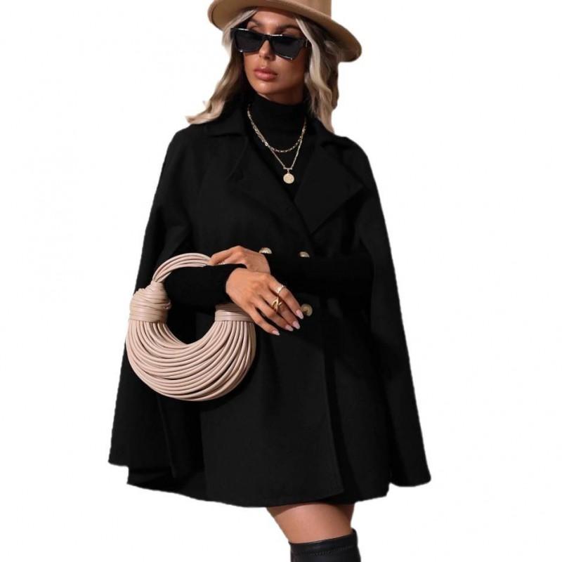 Dámský vlněný směsový plášť Zimní středně dlouhý dvouřadý Oversized Elegantní Trenčkot Svrchní oděv
