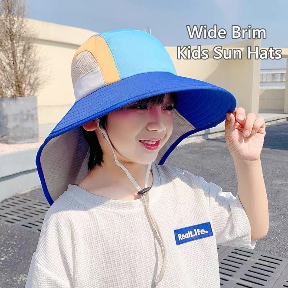 Neck Flap Wide Brim Beach Hats Polyester Outdoor Sun Cap New Bucket Hat  for Boys Girls