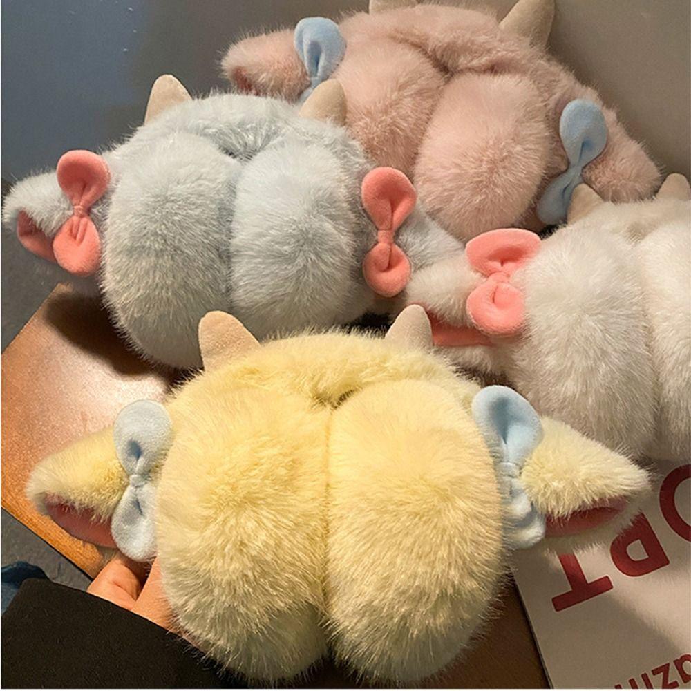 Small Bow-knot Little Lamb Horns Earmuffs Soft Plush Cute Ear Cover Cold Protection Earflaps  Ski