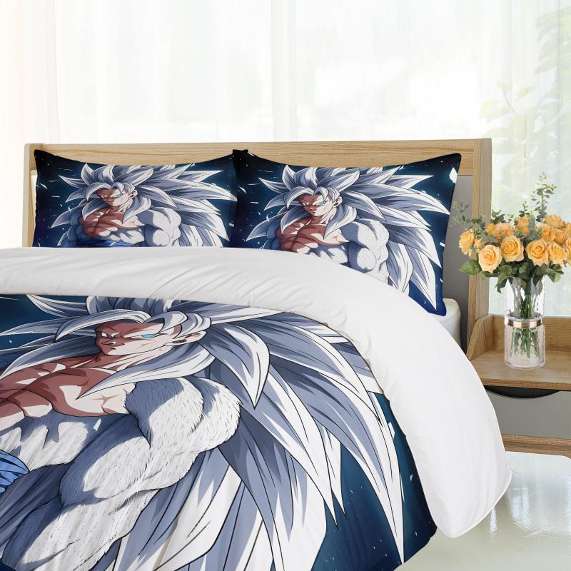 Japanische heiße Anime-Bettwäsche mit G-Goku-Muster, Bettbezug und Kissenbezug, geeignet für Kinder-Jahreszeiten-Schlafzimmerdekoration