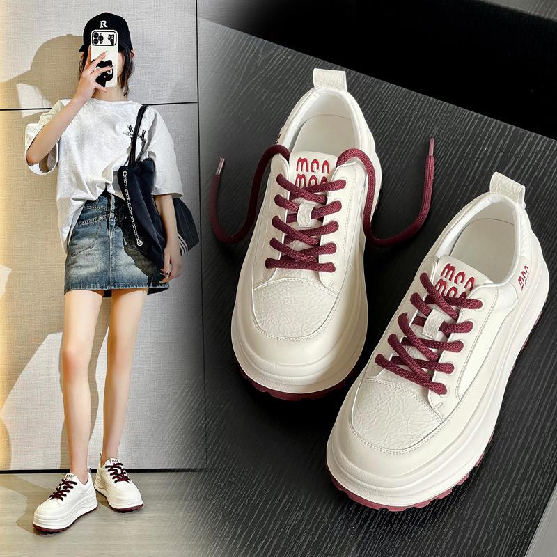 Platform white shoes women's spring new leather versatile sports and leisure shoes comfortable soft sole lightweight board shoes
