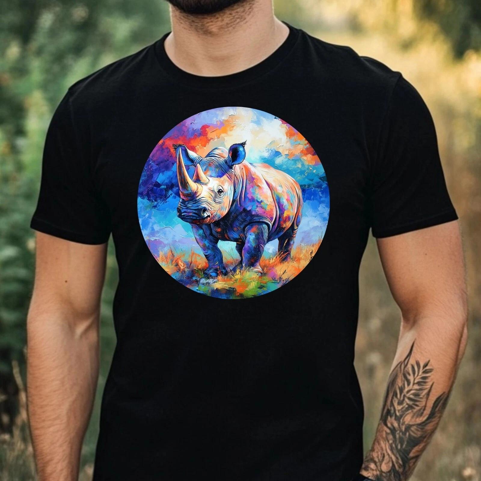 T-Shirt Herren Nashorn Portrait Motiv Baumwolle Größe XS bis 5XL L