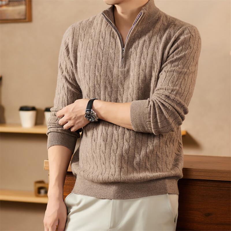 Hengyuanxiang Men's Premium 100% Cashmere Half-Zip Sweater