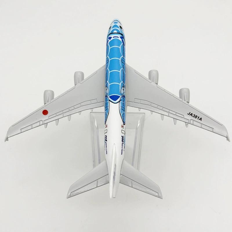A380 Metal Aircraft 16cm Japan ANA Series 1:400 Green/Blue/Orange Sea Turtle Airplane Alloy Model for Aviation With Base Gifts