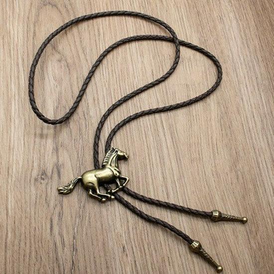 Винтажное ожерелье с подвеской в виде лошади: Регулируемый стиль панк Боло-галстук и цепочка-аксессуар для свитера