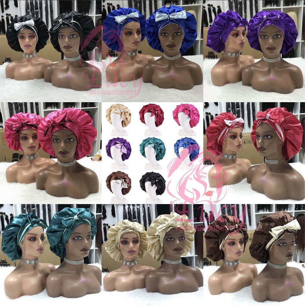 FREE SAMPLE Satin Bonnets Sleeping Caps Double Layer Women Silk Durags Head Tie Headband Designer Hair Bonnet With Custom Logo