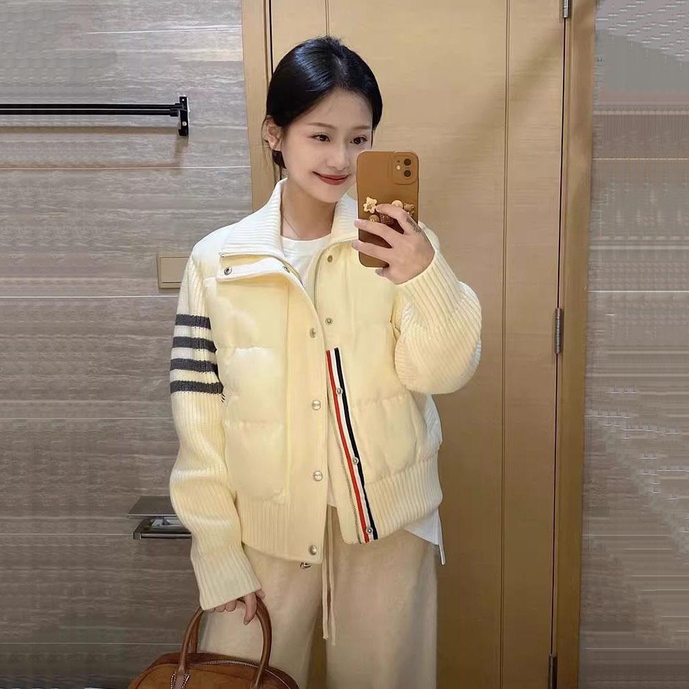 Manteau d'automne Hiver pour Femme Tricoté Manches Longues Assemblage Veste en Coton Parka Sport Loisir Femme Haut Court Vêtement d'Extérieur