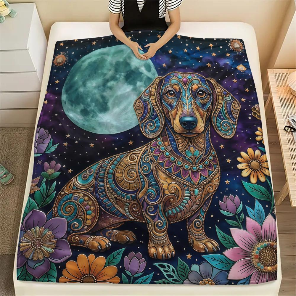 Retro Purple Flower Animal Print Flannel Blanket,High Quality Comfortable for All Seasons,Home Decor,Warmth and Comfort,Perfect for Christmas Gifts