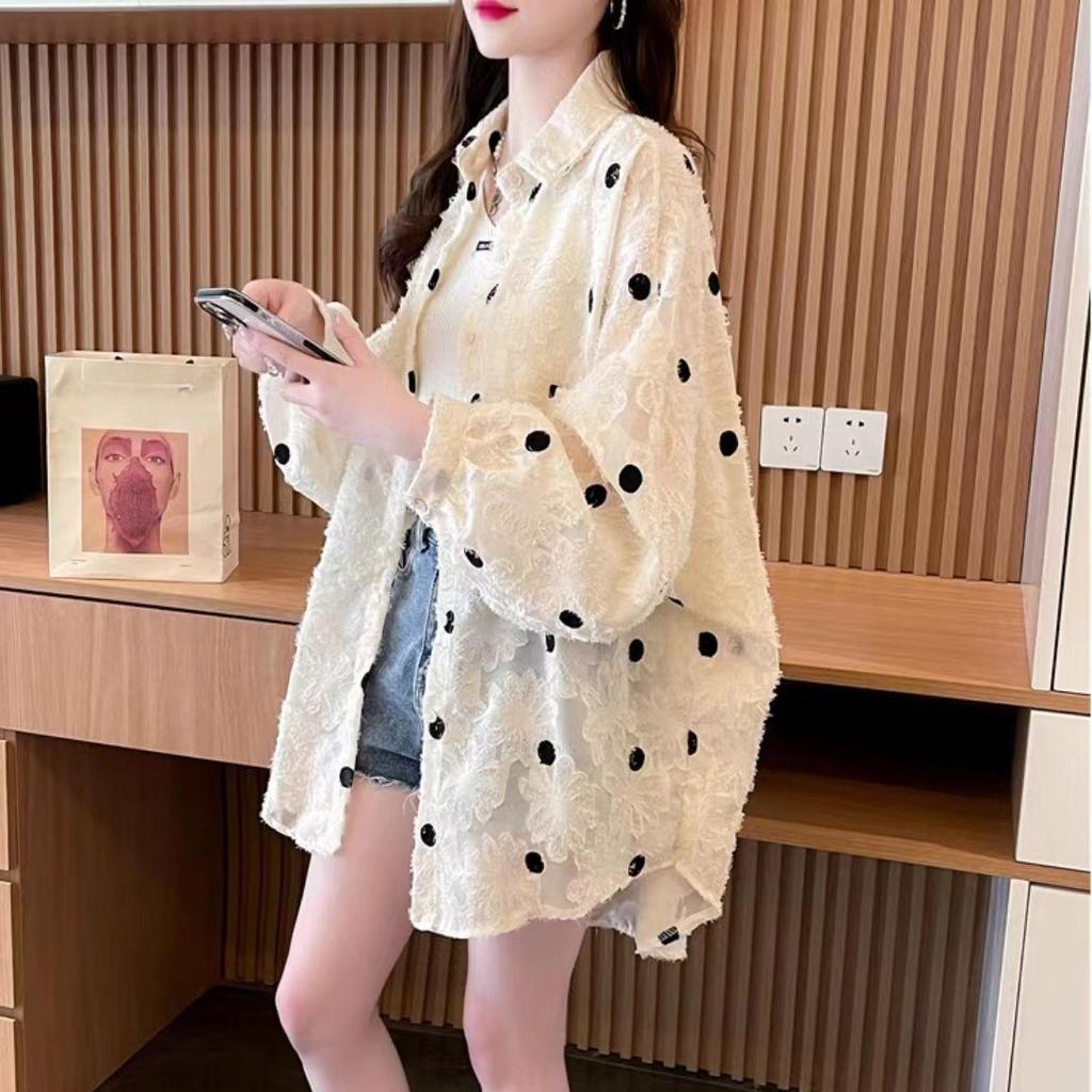 Store Størrelser Dame Sommer Langermet Skjorte Løs Tynn Blonde Solbeskyttelsesjakke Koreansk Bekledning Casual Oversized Cardigan Topper