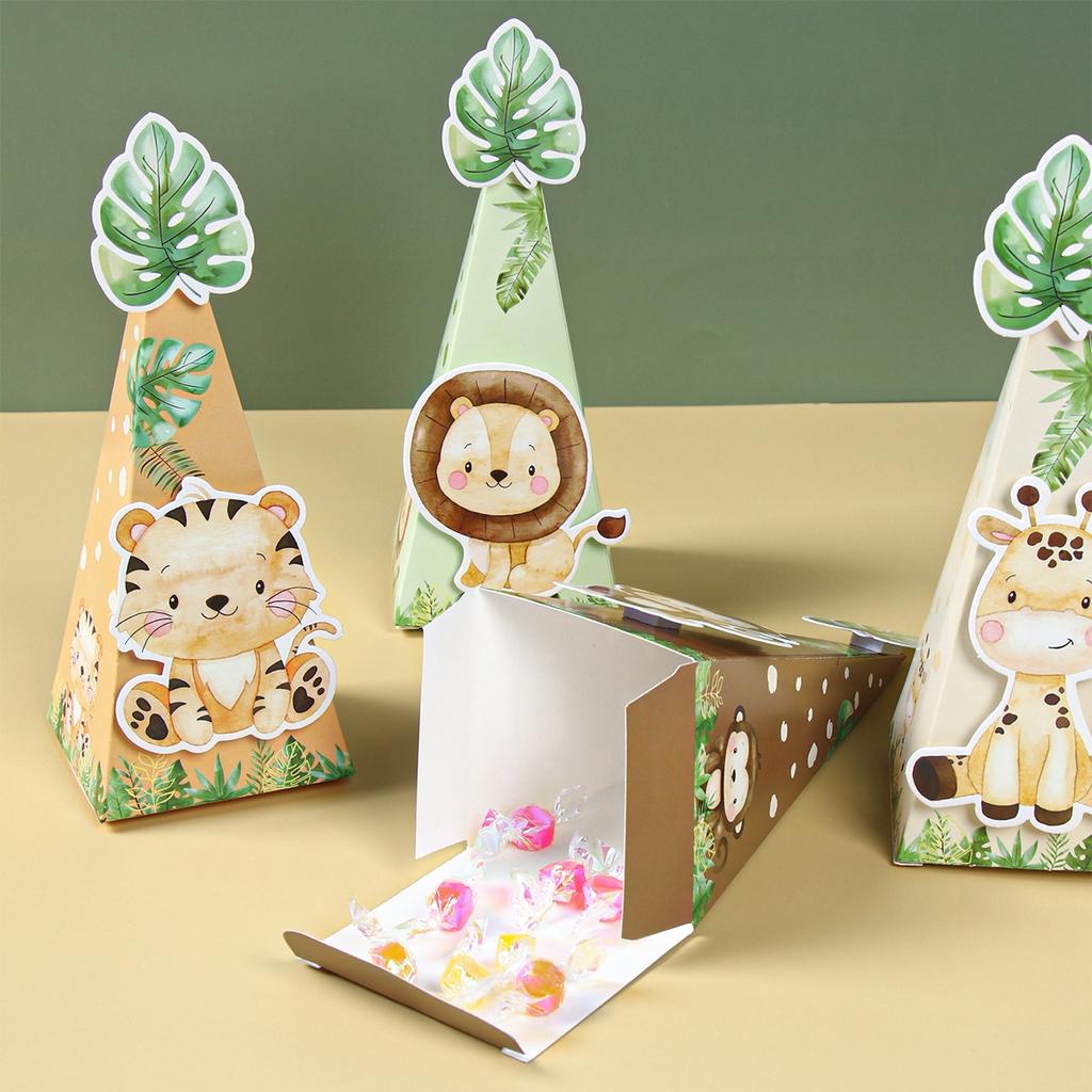 Jungle Animals Box Candy Box Birthday Party Decoration Triangle DIY Candy Box Safari Wild One Birthday Decor Kids Baby Shower