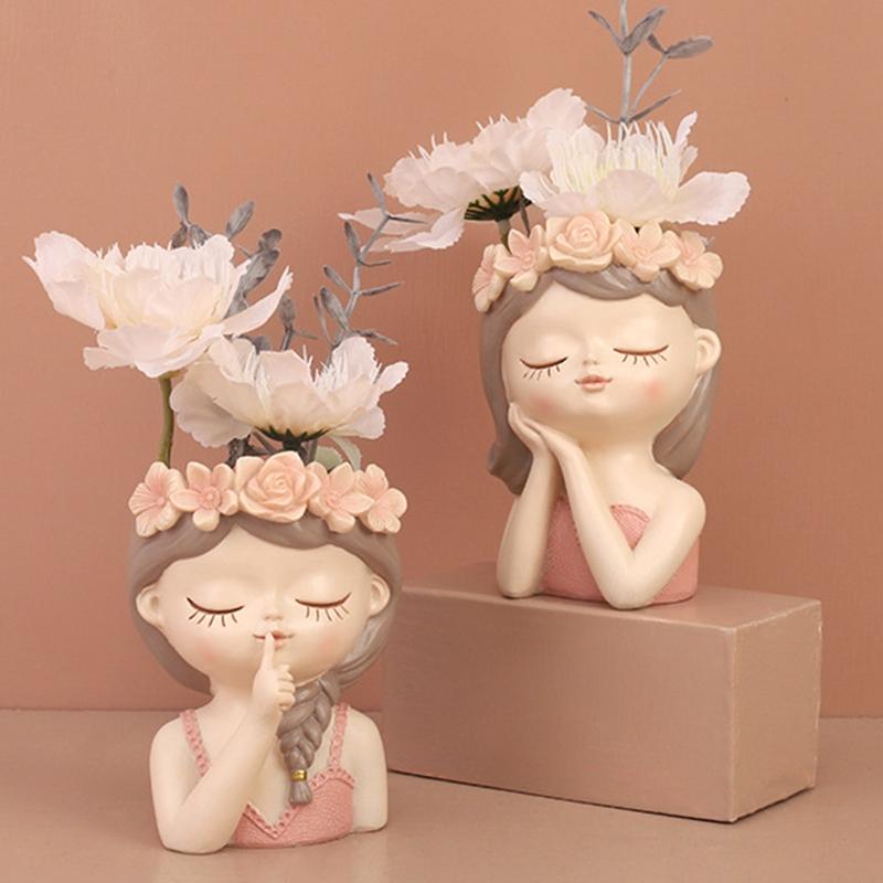 Cute Plants Flower Pot Resin Succulent Planter Flower Vases Little Girl Garden Decoration for Home Office Plant Pot