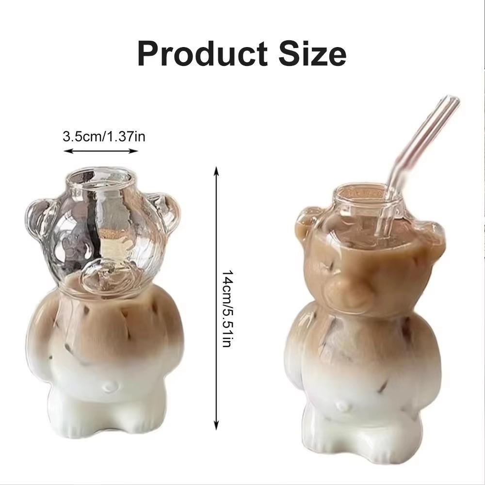 Transparent Bear Coffee Mug 320ML Milk Tea Straw Cup Multi-purpose Clear Bear Glassware Milk