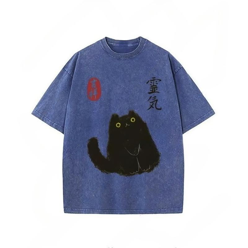 

European sizes Men s T-Shirt, Auspicious And Cute Little Black Cat Printed T-Shirt, Suitable for Summer T-Shirt with a Certain Thickness, Holiday Gift 5XL
