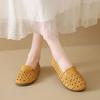 Damen Sommer Leder Lochmuster Flache Sohle Schuhe Runde Spitze Flach zum Hineinschlüpfen Rutschfest Atmungsaktiv Höhlen Schuhe Sandalen für Ältere