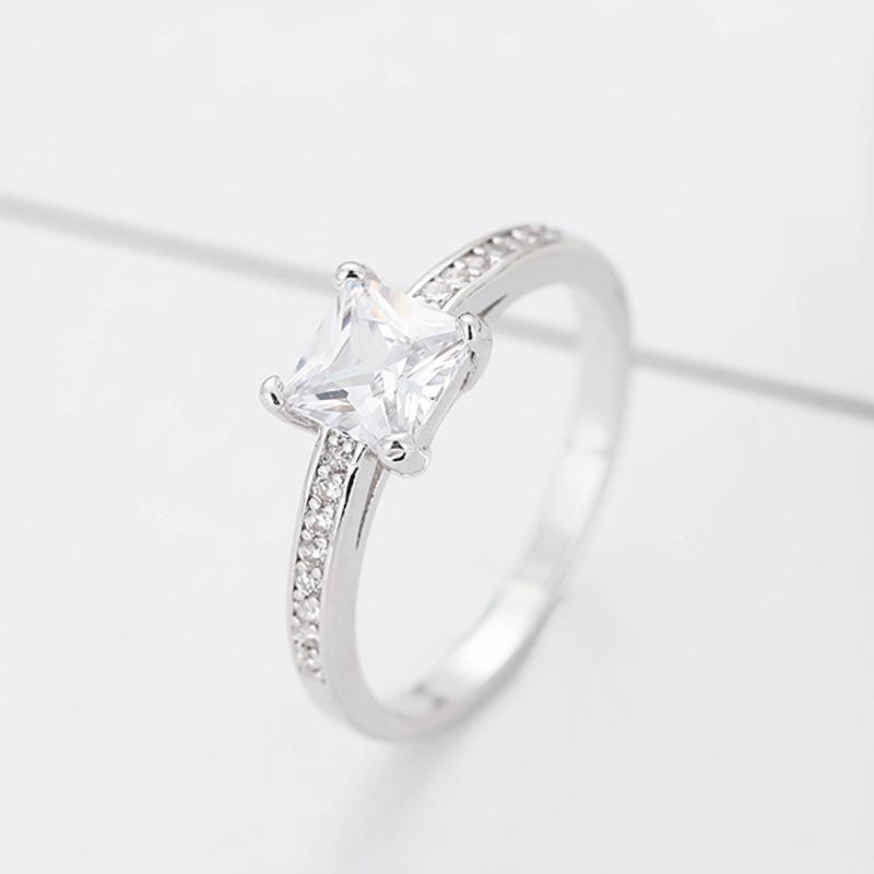 Minimalist Four Prong Square Cubic Zirconia Princess Cut Ring Elegant Wedding Band Jewelry For Women No. 6