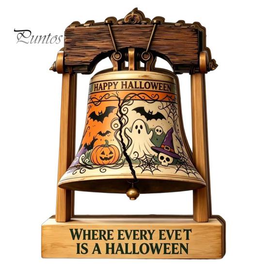 Housewarming Gift Ideas Vintage Halloween Wooden Bell Decor, Rustic Farmhouse Shelf Sitter with Artistic Photo Props Metal Wood Stand, Tabletop