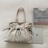 Relaxed Chic Tote Bag, Korean Plaid Drawstring Shoulder Bag, Soft Ruched Fabric With Large Capacity, Women Casual Shopping Bag