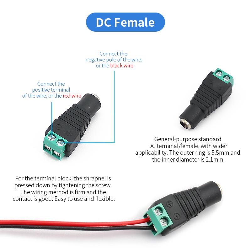 5PCS DC Male Female Power Jack Connector Crimp Terminal DC Plug Connector For Single Color 2PIN 5050 3528 5730 LED Light Strip