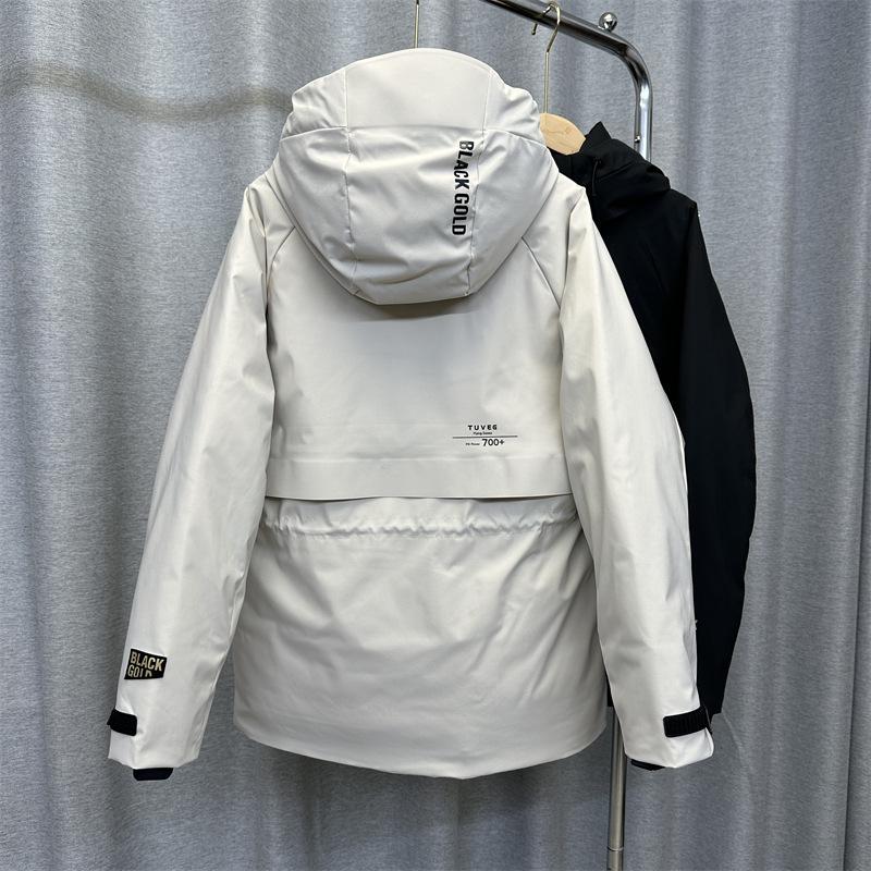 Black gold medium and long wind shell down jacket women's outdoor magnet buckle pie to overcome trench coat waist jacket