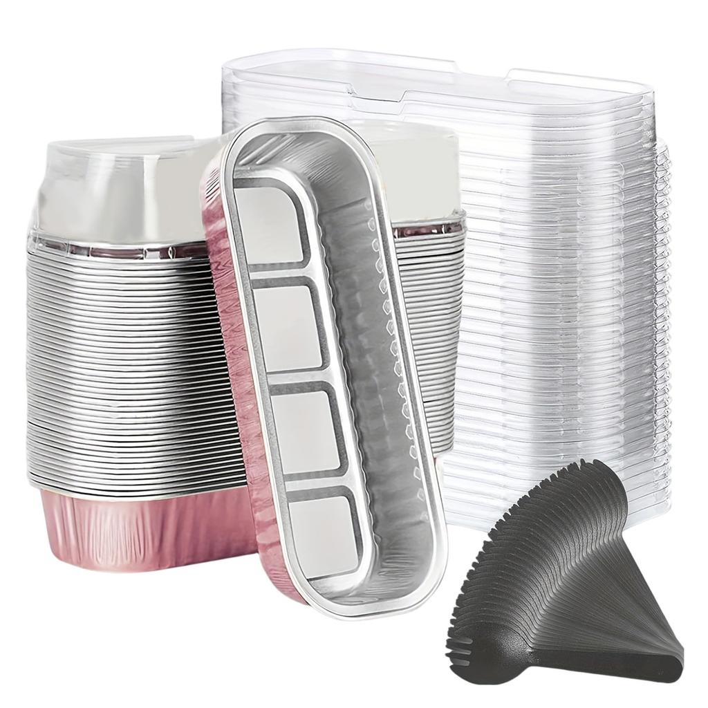 50Pcs 200ml Color Aluminum Foil Baking Mold Oven-safe Sealable Durian Packaging Cheese Pudding Cup Withwith Lid And Fork  200ml 50pcs