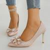 Fashion Brand Design Bowknot Decoration Pumps Women 2025 Summer Sexy Pointed Toe Super High Heel Pumps Luxury Glitter Wedding Shoes