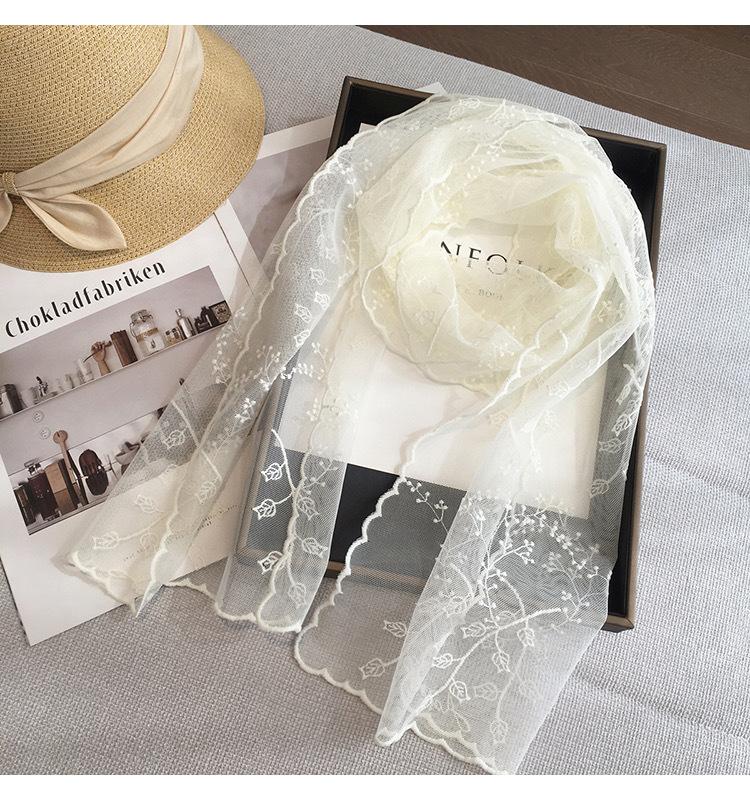 Spring And Summer Exquisite Embroidered Lace Silk Scarf Long French Super Fairy Yarn Belt Korean Version