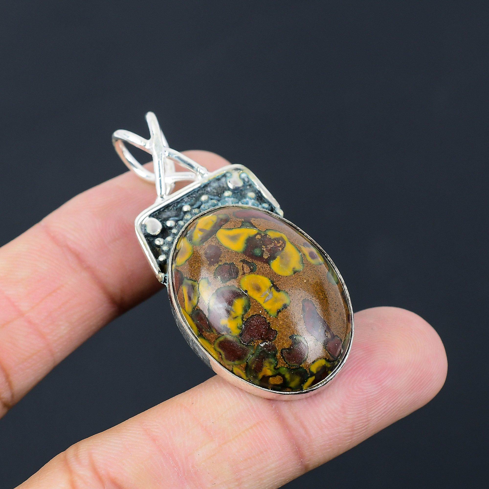 Oval Fruit Jasper Stone Elegant New Mother Ethnic Pendant Jewelry 925 Silver