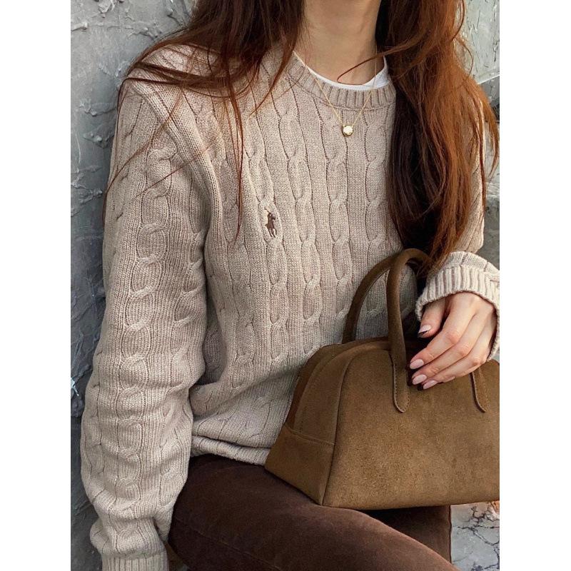 Suéter Pulôver de Gola Redonda EastRogue para Casais no Outono e Inverno, Suéter de Lã Tricotado em Cabo com Cavalo Pequeno, Moderno e Versátil.